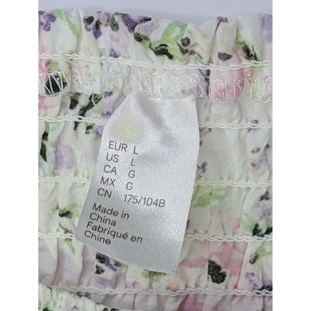 H&M Floral‎ Milkmaid Puff Sleeve Cottagecore Mini Dress L Square Neck SmocknBack